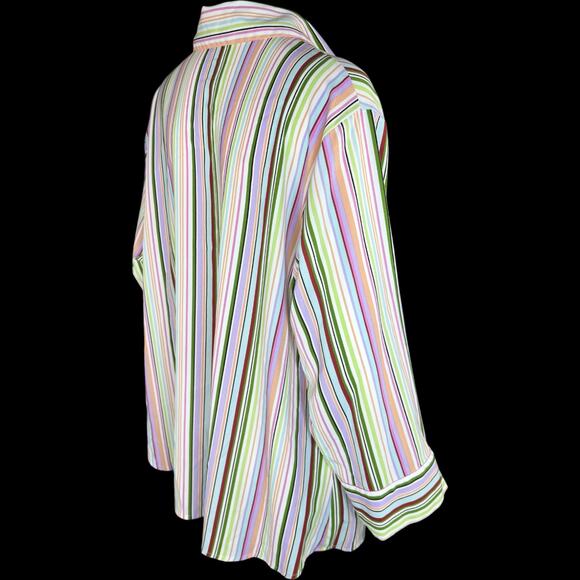 Notations Woman Button Up Shirt Striped Long Sleeve Blouse Plus 2X Multicolor - Picture 5 of 12